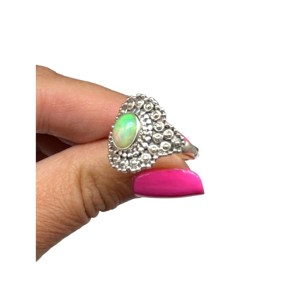 Ethiopian Fire Opal Ring Size 9 Solid 925 Sterling Silver